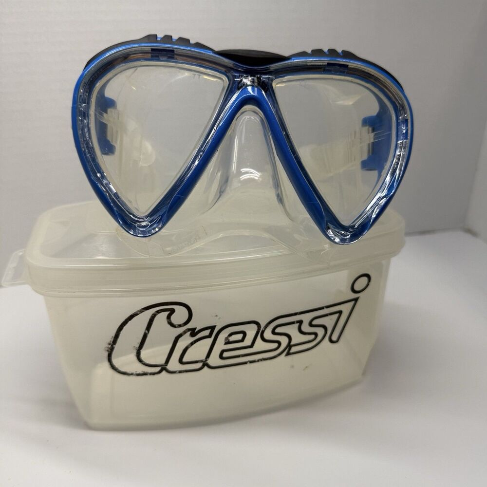 Cressi Lince Clear Dual Lens Dive Swim Snorkel SCUBA Mask Black / Blue & Case